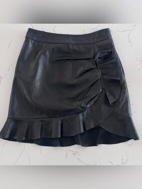 Karina Grimaldi Ariel Leather Skirt XS NWT Black Lamb Leather Ruffle Mini $260